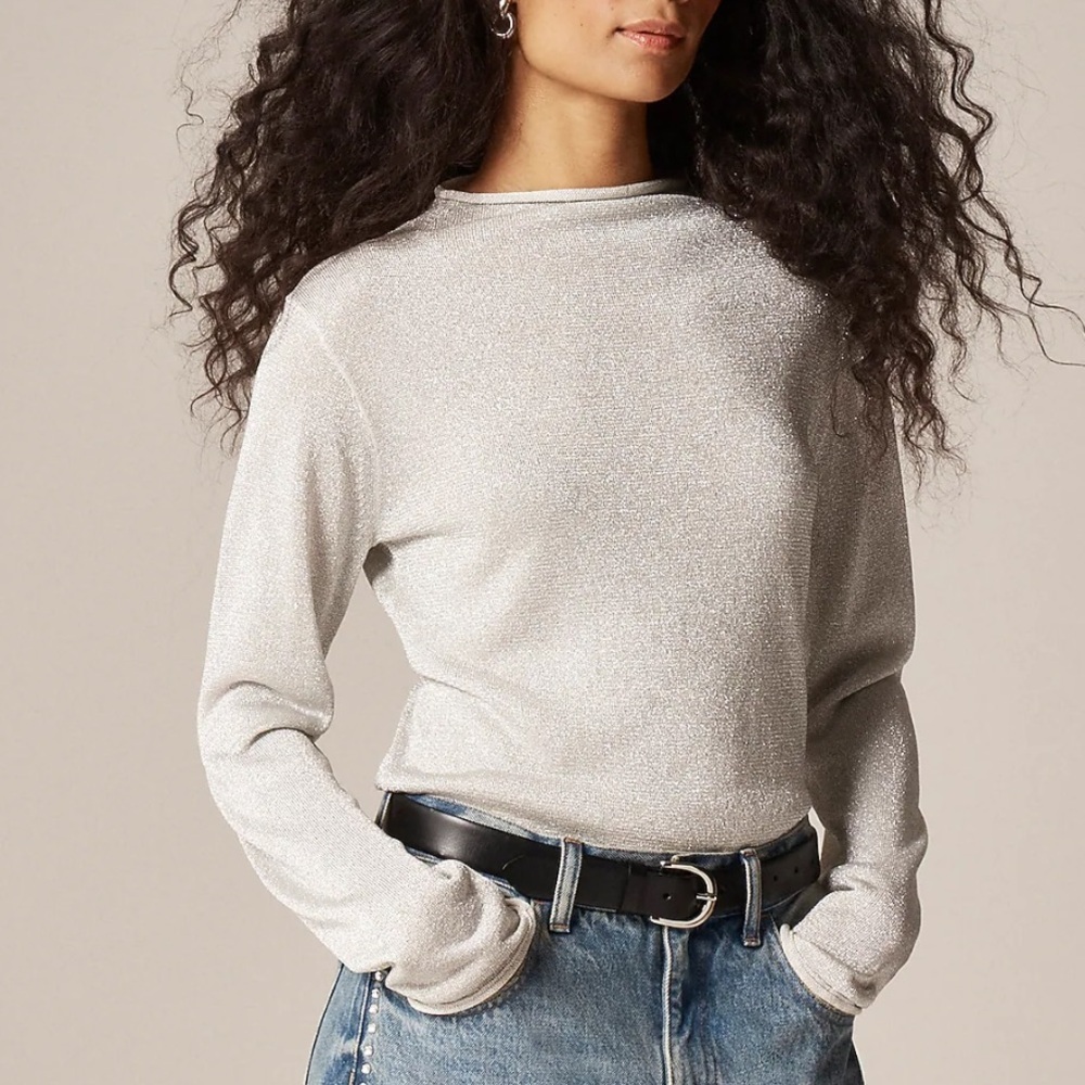 J crew silver metallic Metallic mockneck sweater